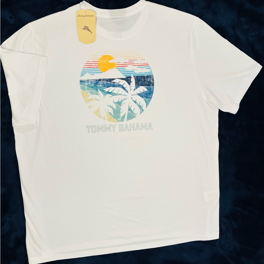 Tommy Bahama Men's White Sunrise Beach Graphic Palm Short-Sleeve T-Shirt XXL 2XL